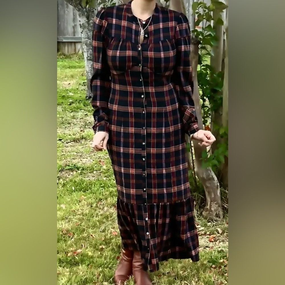 Pamela Love x RTR Maroon Plaid Shirtdress - Size M / Pit to Pit 18”‎ - Picture 10 of 11